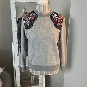 Gray Sweatshirt with Floral Accents